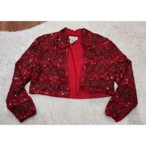 Adriana Papell red sequin padded crop jacket